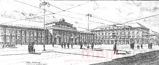 Entwurf der Architekten Moser&Schürch für den dritten Bieler Bahnhof, 1917