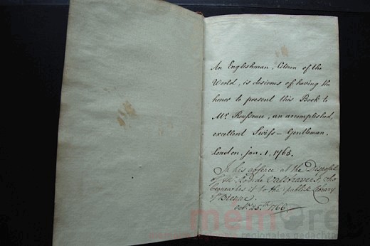 Widmung in einem Rousseau zugedachten Buch