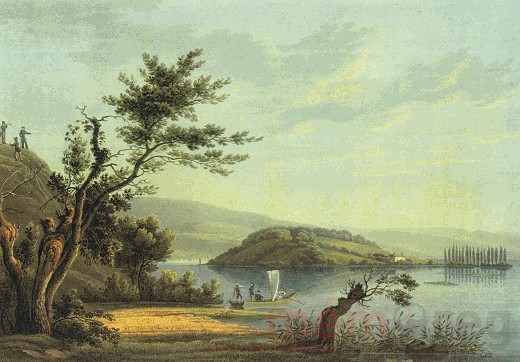 Blick von der Kanincheninsel auf die St. Petersinsel, 1827