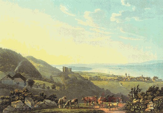 Blick auf Neuenstadt und den Bielersee