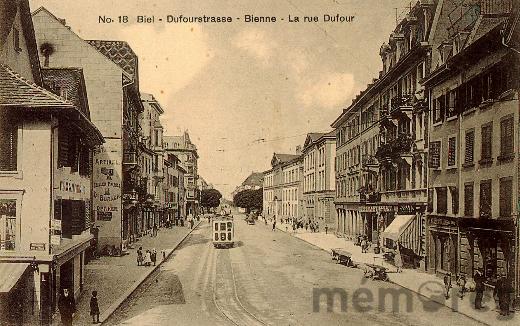 Die Dufourstrasse in Biel, um 1918