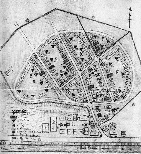Lageplan des gesamten Internierungslagers in Büren, um 1940
