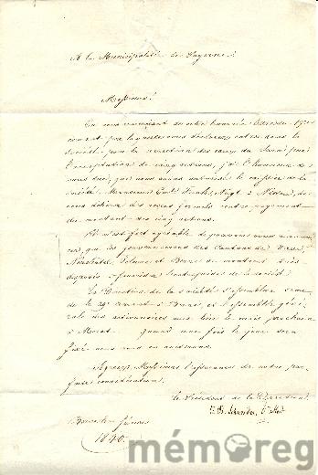 Brief an Payerne 1840