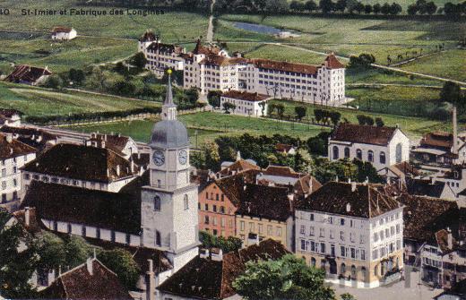 Saint-Imier mit den Gebäuden der Longines, um 1927