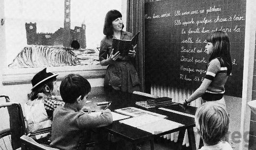 Unterricht im Kinderspital Wildermeth in Biel, um 1970