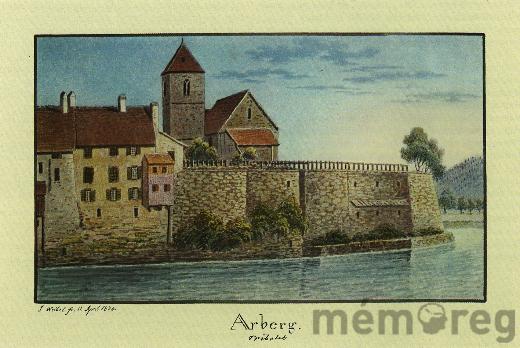 Kirche und Stadtmauer Aarbergs, 1824