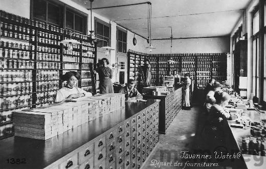 Die Versandabteilung der «Tavannes Watch Co.» in Tavannes, um 1910