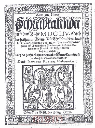 Rosius-Kalender, Basel, 1654