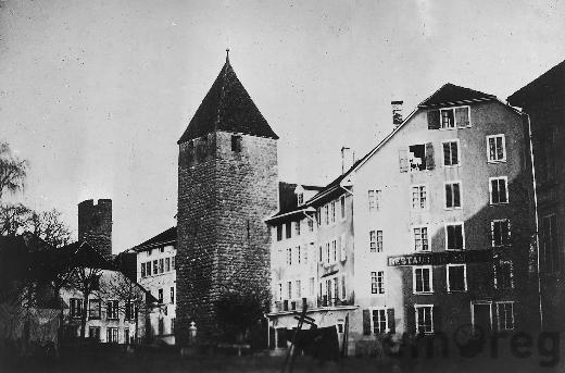 Der Rosiusplatz mit Rosiusturm in Biel, um 1900