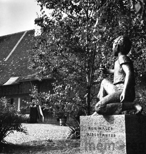 Denkmal für Albert Anker an der Müntschmiergasse in Ins, um 1954