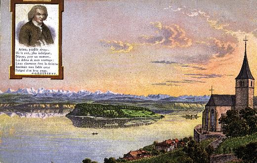 Petersinsel mit Rousseau, Ansichtskarte um 1915