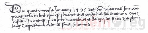 Der Beginn des Visitationsberichtes zur Bieler Johanniterkommende, 1495