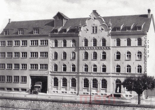 Das Verwaltungsgebäude der Konsumgenossenschaft Biel, um 1945