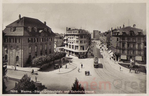 Die Berner Kantonalbank und die Bahnhofstrasse in Biel